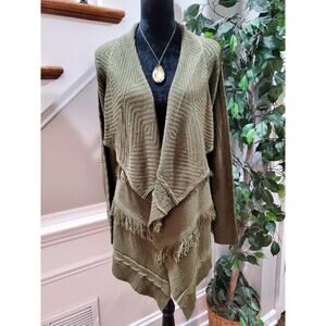 Signature 1 Studio Women Olive Green Acrylic Long Sleeve Open Front Cardigan 1X